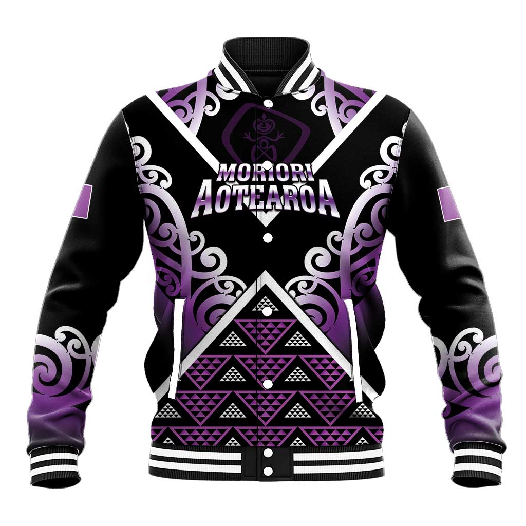 Personalised Aotearoa Moriori Baseball Jacket Maori Pattern New Zealand LT05 Unisex Purple - Polynesian Pride