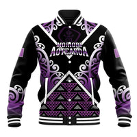 Personalised Aotearoa Moriori Baseball Jacket Maori Pattern New Zealand LT05 Unisex Purple - Polynesian Pride