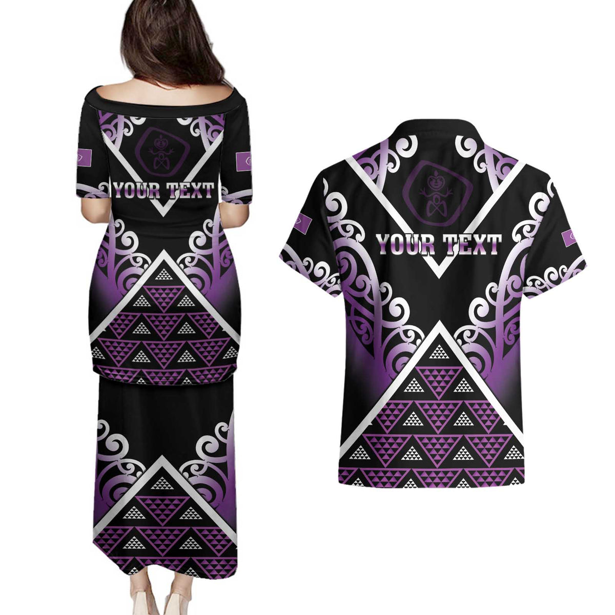 Personalised Aotearoa Moriori Couples Matching Puletasi and Hawaiian Shirt Maori Pattern New Zealand - Polynesian Pride