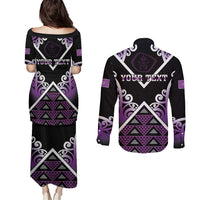 Personalised Aotearoa Moriori Couples Matching Puletasi and Long Sleeve Button Shirt Maori Pattern New Zealand LT05 - Polynesian Pride