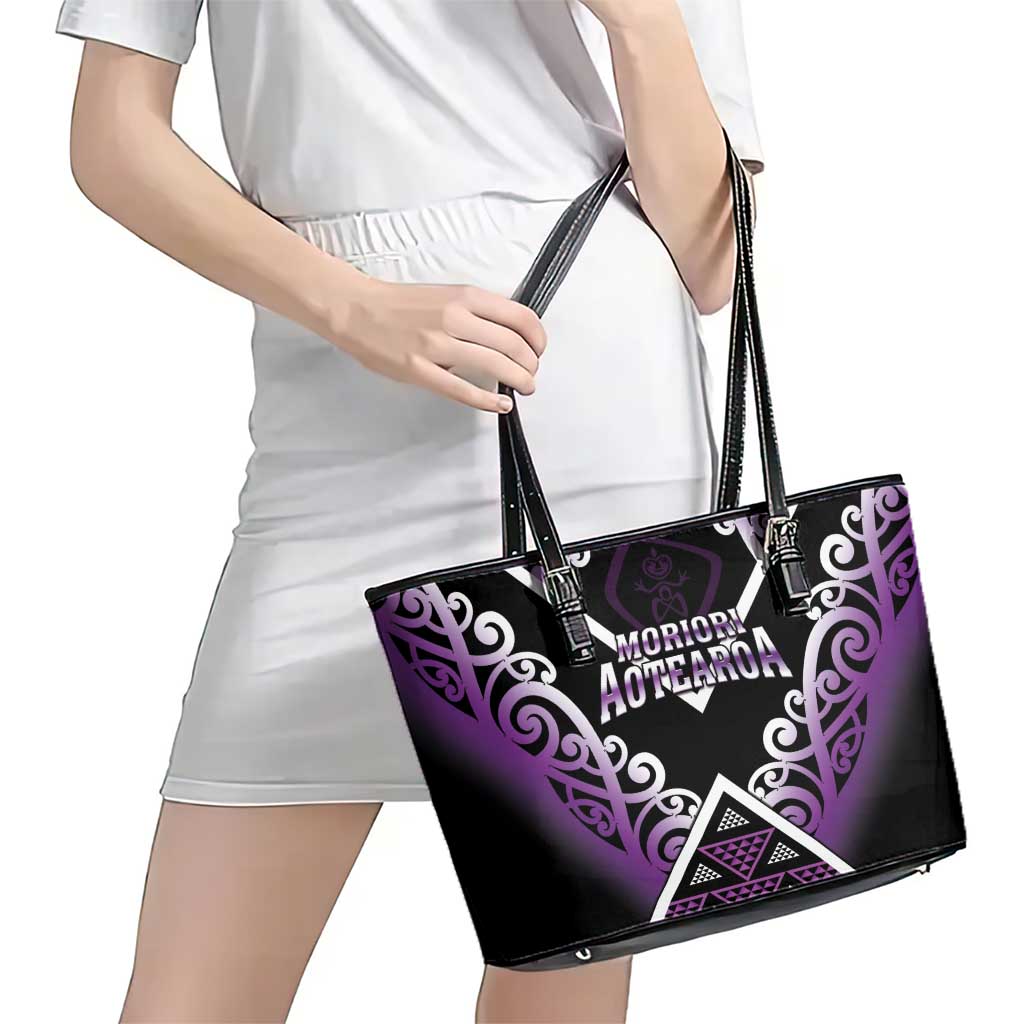 Aotearoa Moriori Leather Tote Bag Maori Pattern New Zealand - Polynesian Pride