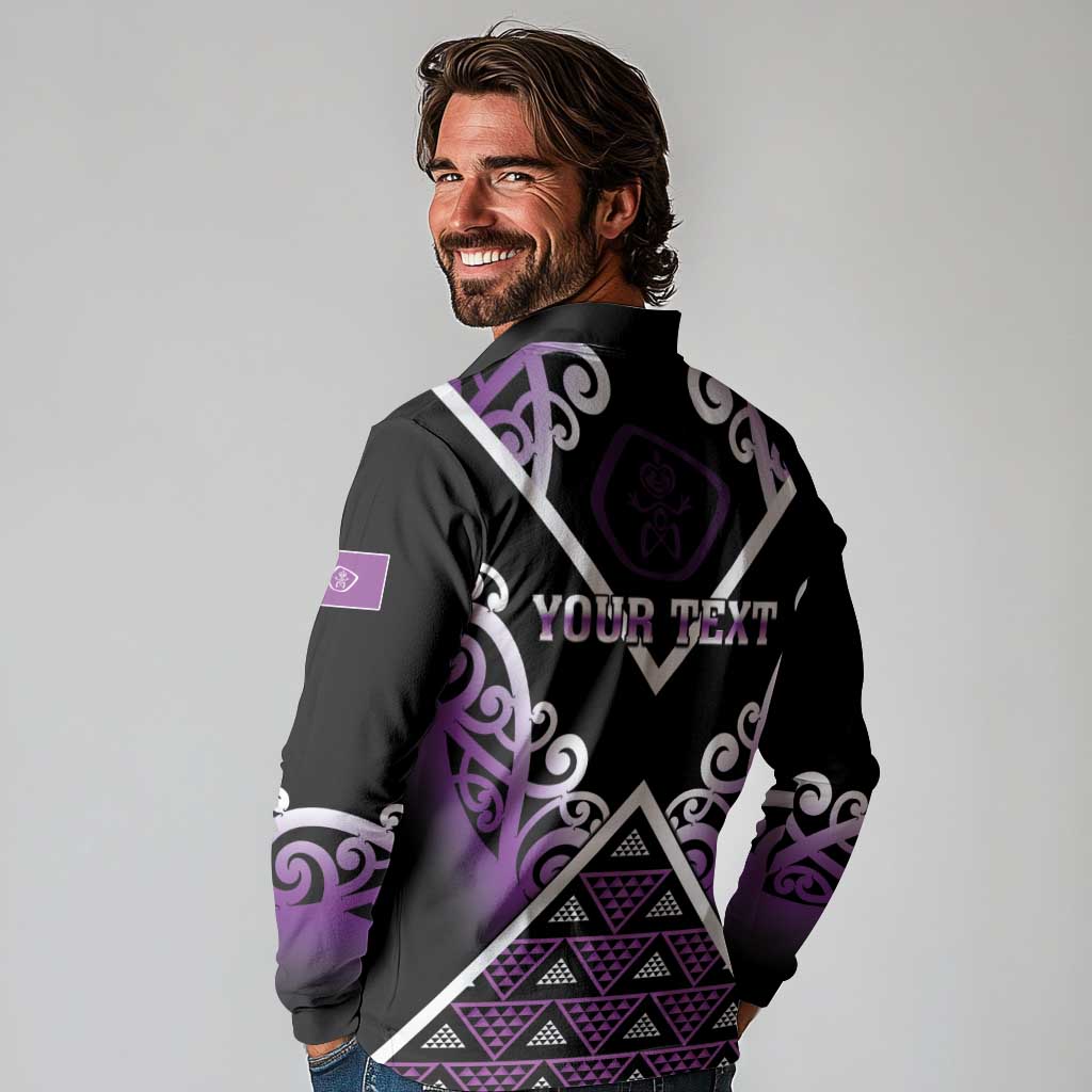 Personalised Aotearoa Moriori Long Sleeve Polo Shirt Maori Pattern New Zealand - Polynesian Pride