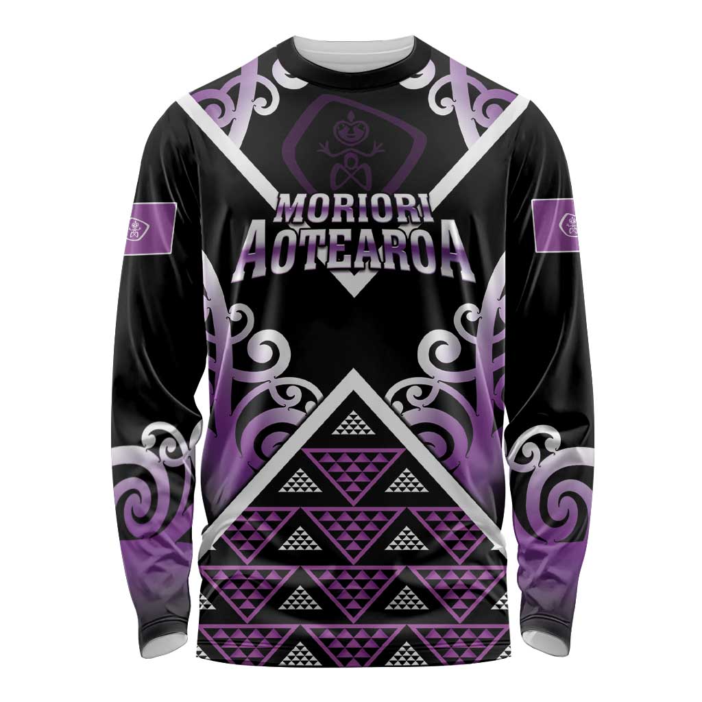 Personalised Aotearoa Moriori Long Sleeve Shirt Maori Pattern New Zealand LT05 Unisex Purple - Polynesian Pride