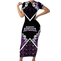 Personalised Aotearoa Moriori Short Sleeve Bodycon Dress Maori Pattern New Zealand - Polynesian Pride