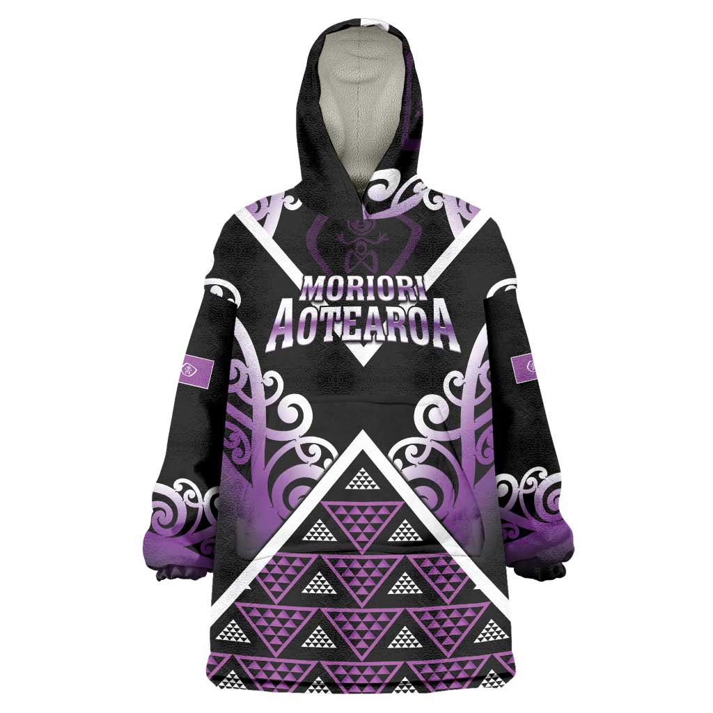 Personalised Aotearoa Moriori Wearable Blanket Hoodie Maori Pattern New Zealand LT05 One Size Purple - Polynesian Pride