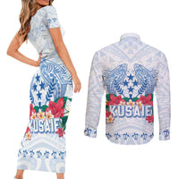 Happy Kosrae Liberation Day Couples Matching Short Sleeve Bodycon Dress and Long Sleeve Button Shirt Polynesian Shark Turtle Motif