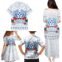 Happy Kosrae Liberation Day Family Matching Puletasi and Hawaiian Shirt Polynesian Shark Turtle Motif