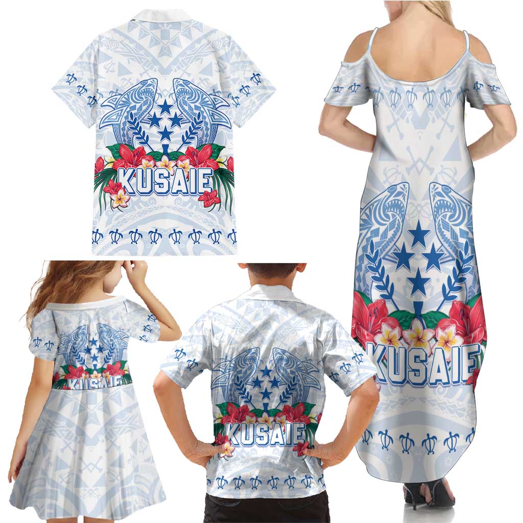 Happy Kosrae Liberation Day Family Matching Summer Maxi Dress and Hawaiian Shirt Polynesian Shark Turtle Motif