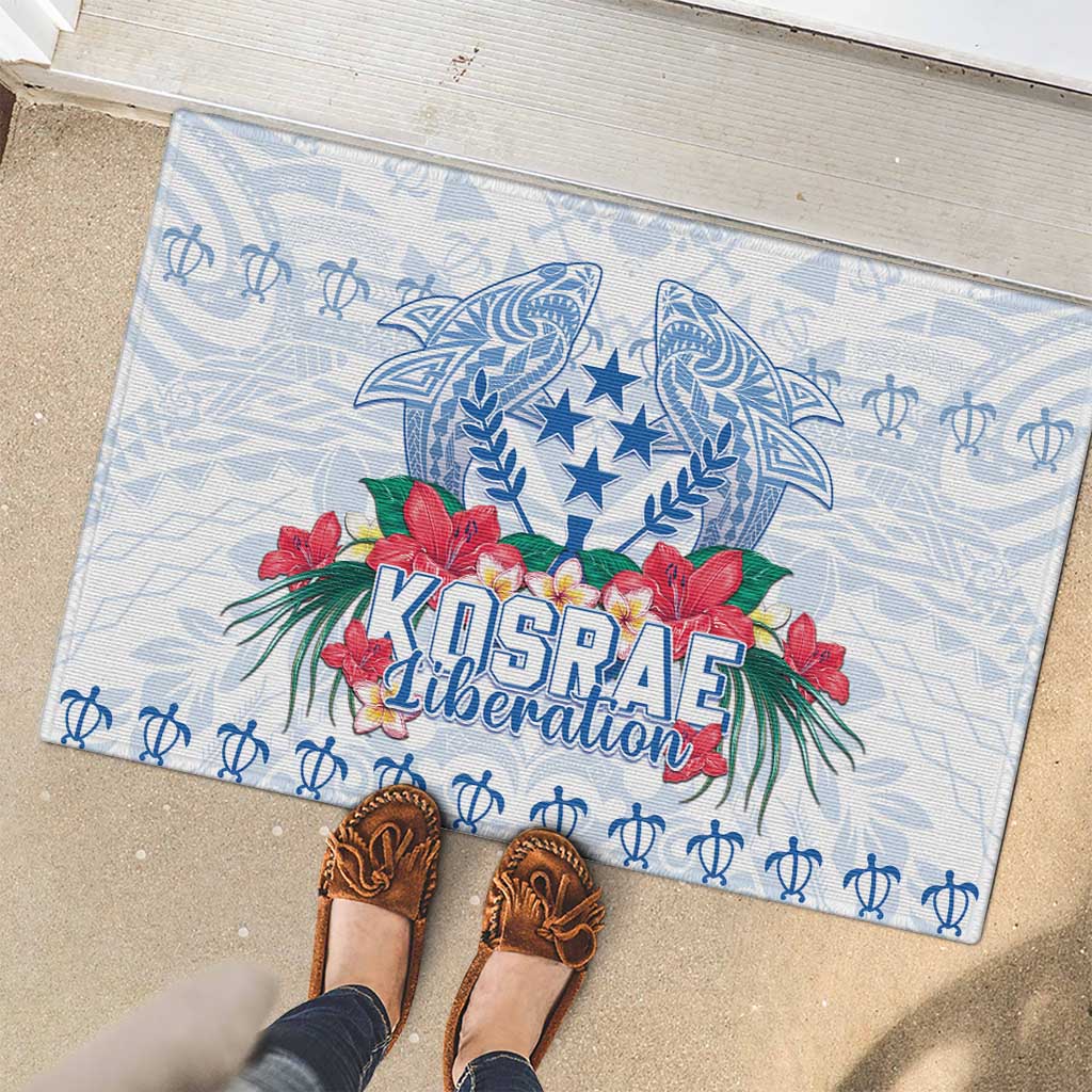 Happy Kosrae Liberation Day Rubber Doormat Polynesian Shark Turtle Motif