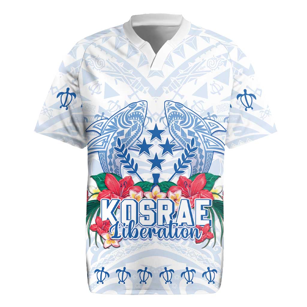 Happy Kosrae Liberation Day Rugby Jersey Polynesian Shark Turtle Motif