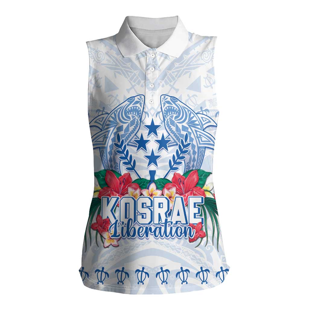 Happy Kosrae Liberation Day Women Sleeveless Polo Shirt Polynesian Shark Turtle Motif