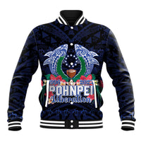 Happy Pohnpei Liberation Day Baseball Jacket Polynesian Shark Turtle Motif LT05 Unisex Blue - Polynesian Pride