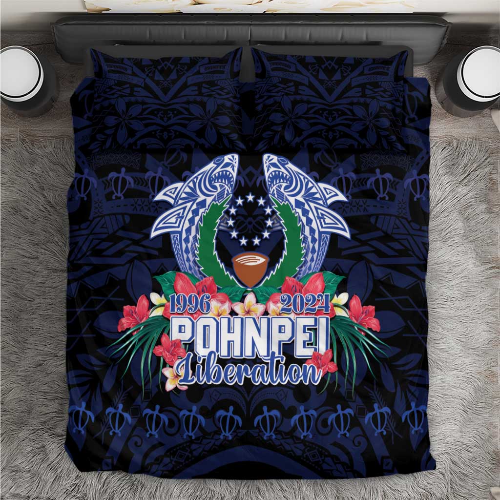 Happy Pohnpei Liberation Day Bedding Set Polynesian Shark Turtle Motif LT05 Blue - Polynesian Pride