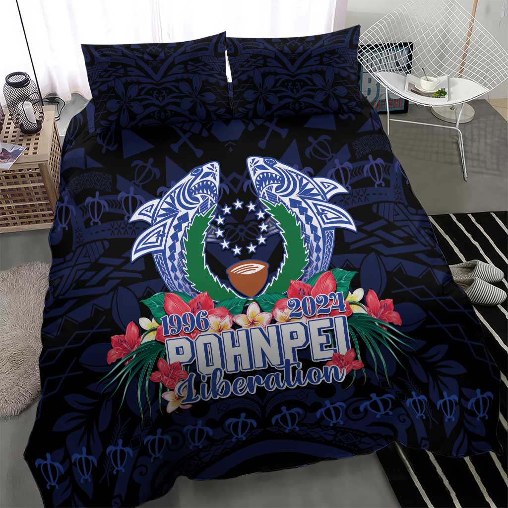 Happy Pohnpei Liberation Day Bedding Set Polynesian Shark Turtle Motif LT05 - Polynesian Pride