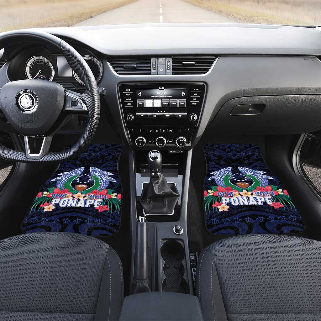 Happy Pohnpei Liberation Day Car Mats Polynesian Shark Turtle Motif LT05 Set 2pcs - Front Blue - Polynesian Pride