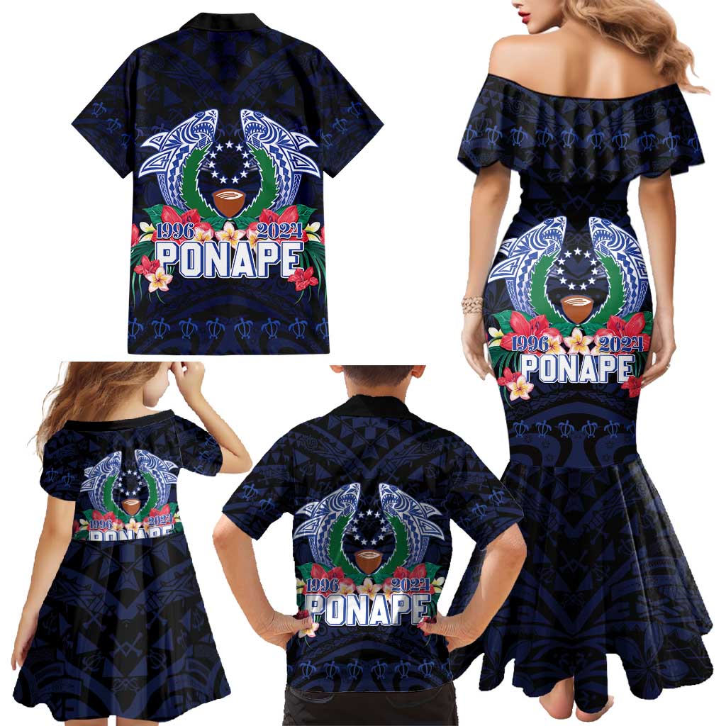 Happy Pohnpei Liberation Day Family Matching Mermaid Dress and Hawaiian Shirt Polynesian Shark Turtle Motif