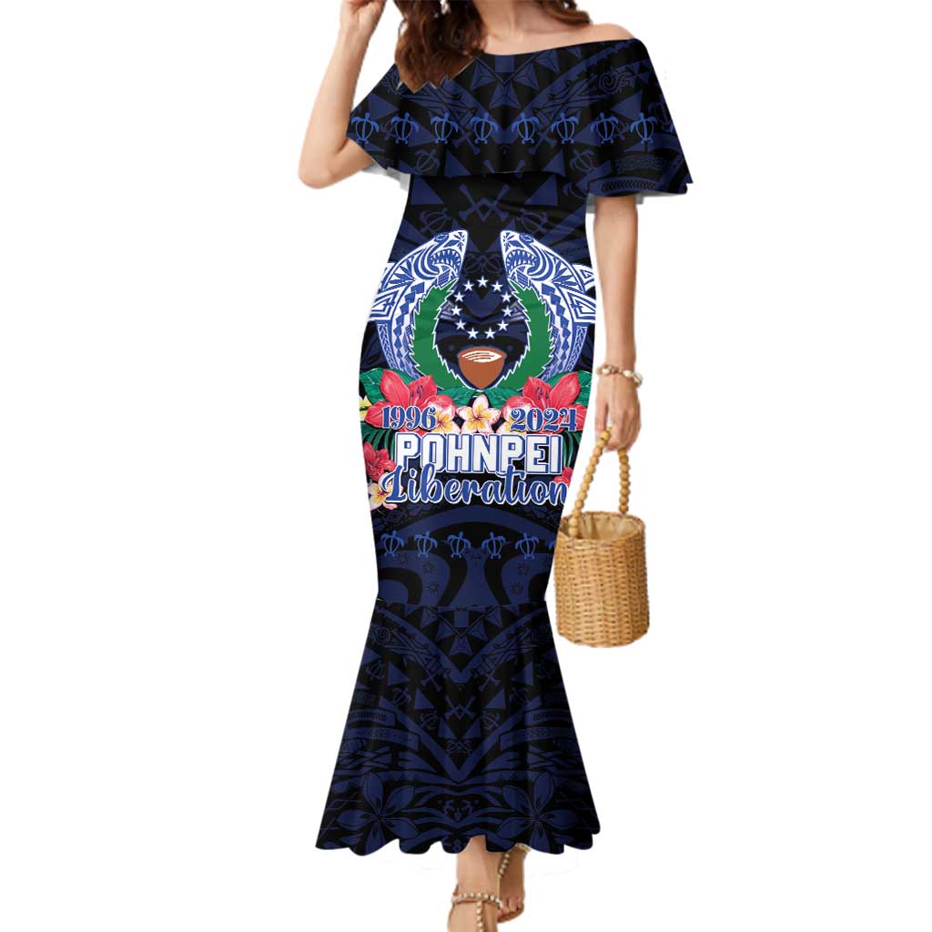 Happy Pohnpei Liberation Day Family Matching Mermaid Dress and Hawaiian Shirt Polynesian Shark Turtle Motif