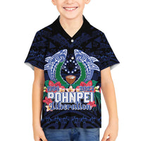 Happy Pohnpei Liberation Day Family Matching Off Shoulder Maxi Dress and Hawaiian Shirt Polynesian Shark Turtle Motif