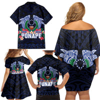 Happy Pohnpei Liberation Day Family Matching Off Shoulder Short Dress and Hawaiian Shirt Polynesian Shark Turtle Motif