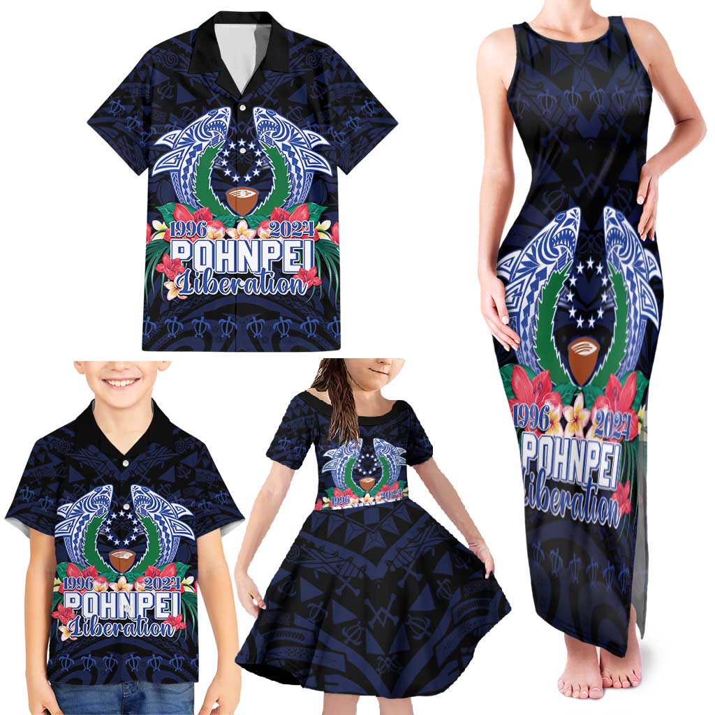 Happy Pohnpei Liberation Day Family Matching Tank Maxi Dress and Hawaiian Shirt Polynesian Shark Turtle Motif LT05 - Polynesian Pride