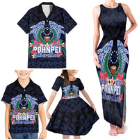 Happy Pohnpei Liberation Day Family Matching Tank Maxi Dress and Hawaiian Shirt Polynesian Shark Turtle Motif