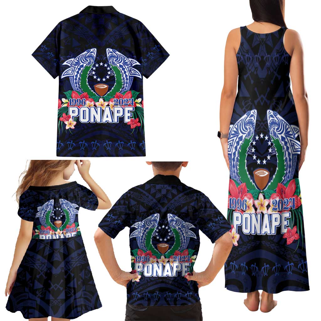 Happy Pohnpei Liberation Day Family Matching Tank Maxi Dress and Hawaiian Shirt Polynesian Shark Turtle Motif