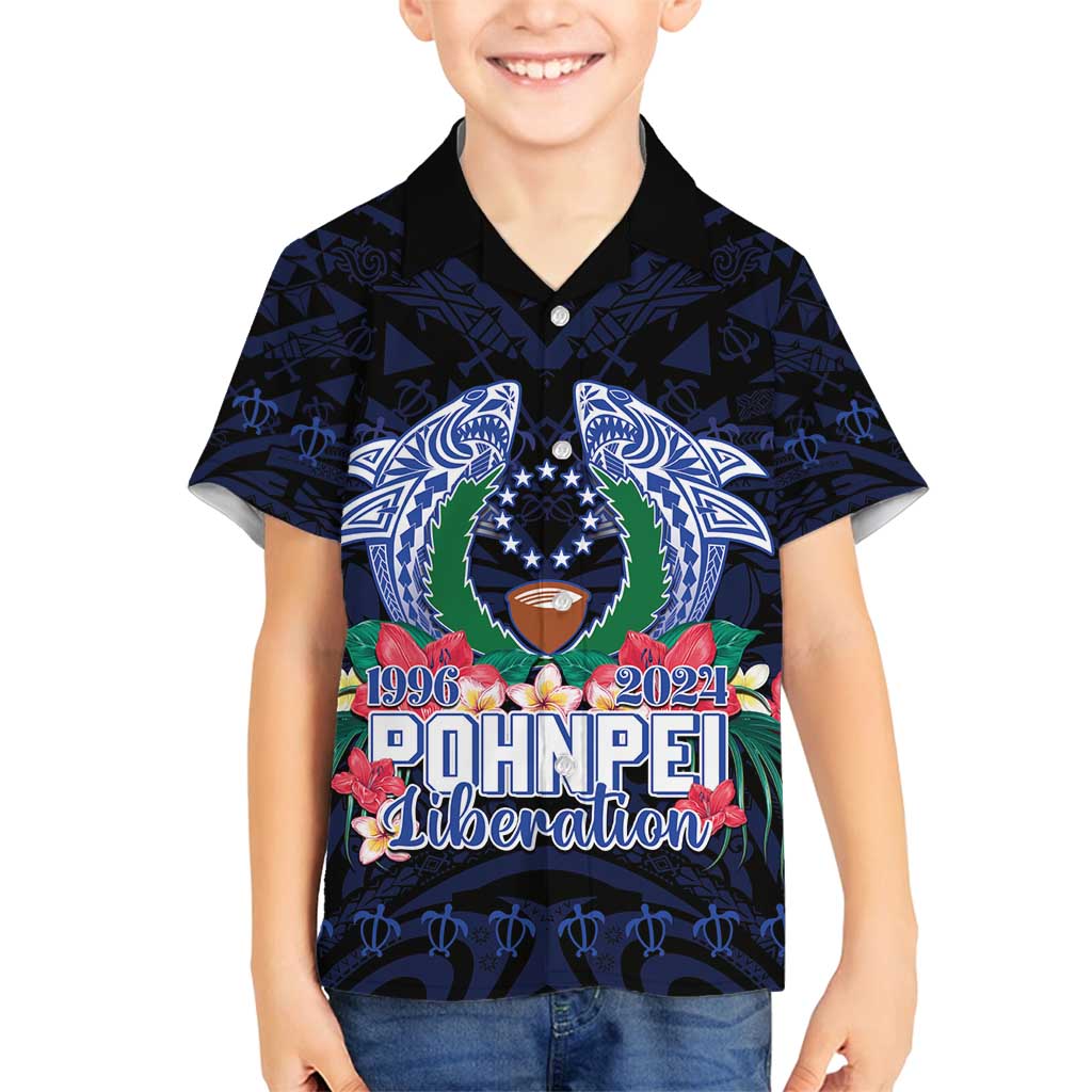 Happy Pohnpei Liberation Day Family Matching Tank Maxi Dress and Hawaiian Shirt Polynesian Shark Turtle Motif