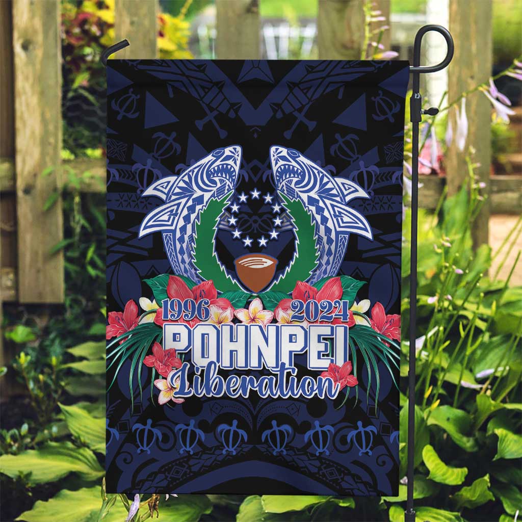 Happy Pohnpei Liberation Day Garden Flag Polynesian Shark Turtle Motif LT05 Garden Flag Blue - Polynesian Pride