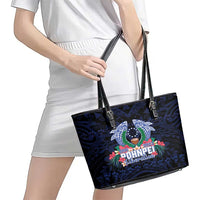 Happy Pohnpei Liberation Day Leather Tote Bag Polynesian Shark Turtle Motif LT05 - Polynesian Pride