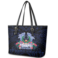 Happy Pohnpei Liberation Day Leather Tote Bag Polynesian Shark Turtle Motif LT05 - Polynesian Pride