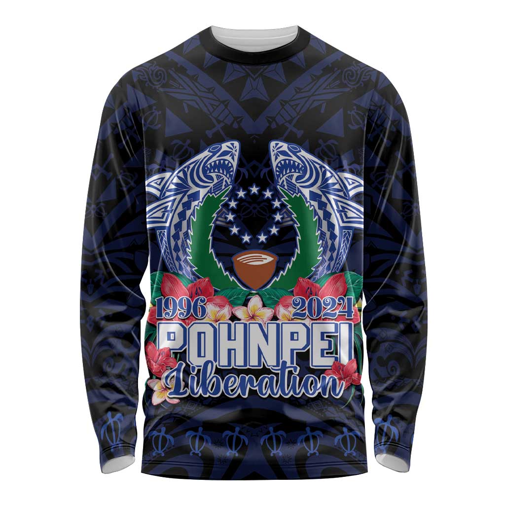 Happy Pohnpei Liberation Day Long Sleeve Shirt Polynesian Shark Turtle Motif