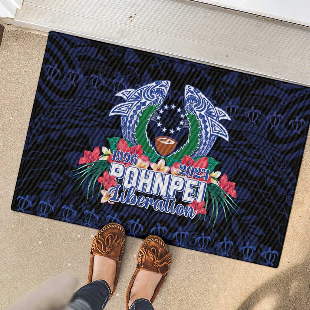 Happy Pohnpei Liberation Day Rubber Doormat Polynesian Shark Turtle Motif LT05 - Polynesian Pride