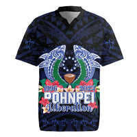 Happy Pohnpei Liberation Day Rugby Jersey Polynesian Shark Turtle Motif LT05 Blue - Polynesian Pride