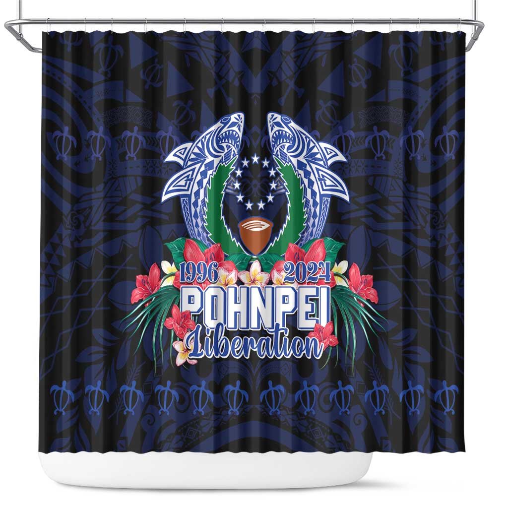 Happy Pohnpei Liberation Day Shower Curtain Polynesian Shark Turtle Motif