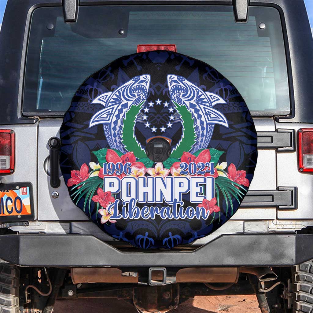 Happy Pohnpei Liberation Day Spare Tire Cover Polynesian Shark Turtle Motif LT05 Blue - Polynesian Pride