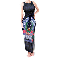 Happy Pohnpei Liberation Day Tank Maxi Dress Polynesian Shark Turtle Motif LT05 Women Blue - Polynesian Pride
