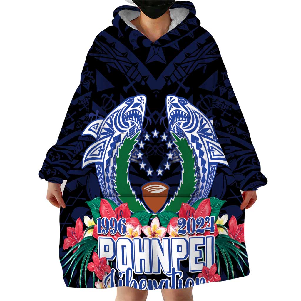 Happy Pohnpei Liberation Day Wearable Blanket Hoodie Polynesian Shark Turtle Motif LT05 - Polynesian Pride