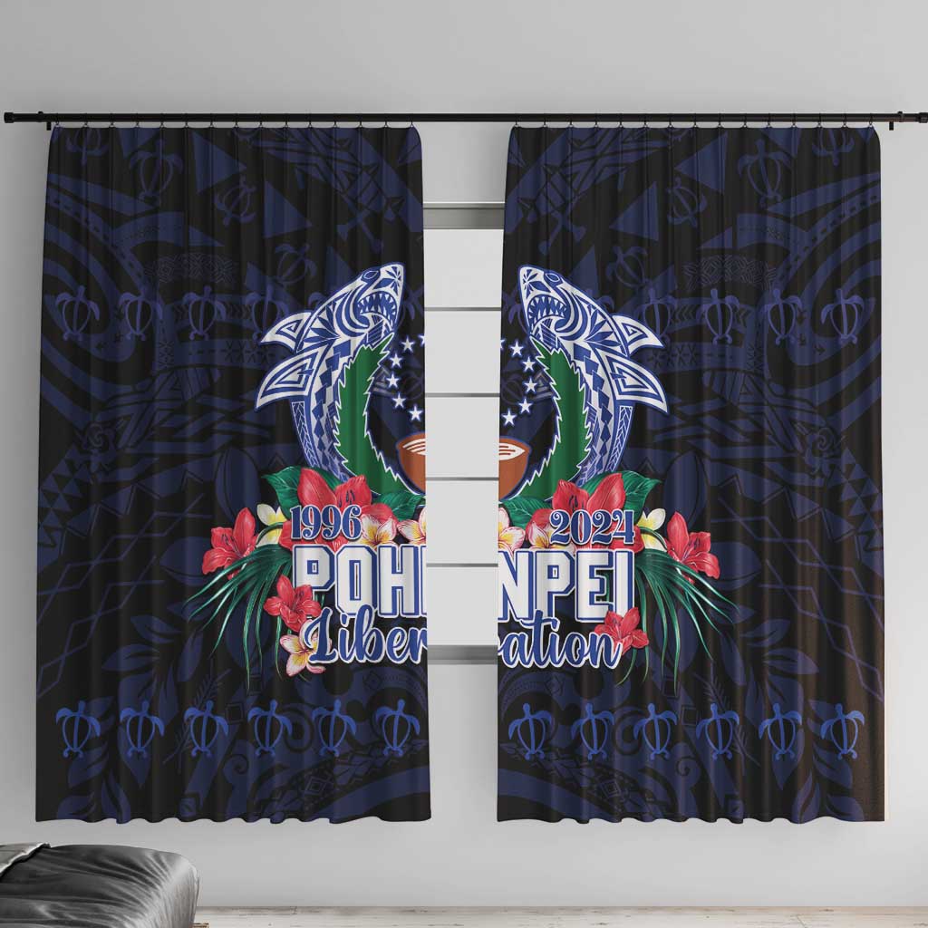 Happy Pohnpei Liberation Day Window Curtain Polynesian Shark Turtle Motif LT05 With Hooks Blue - Polynesian Pride