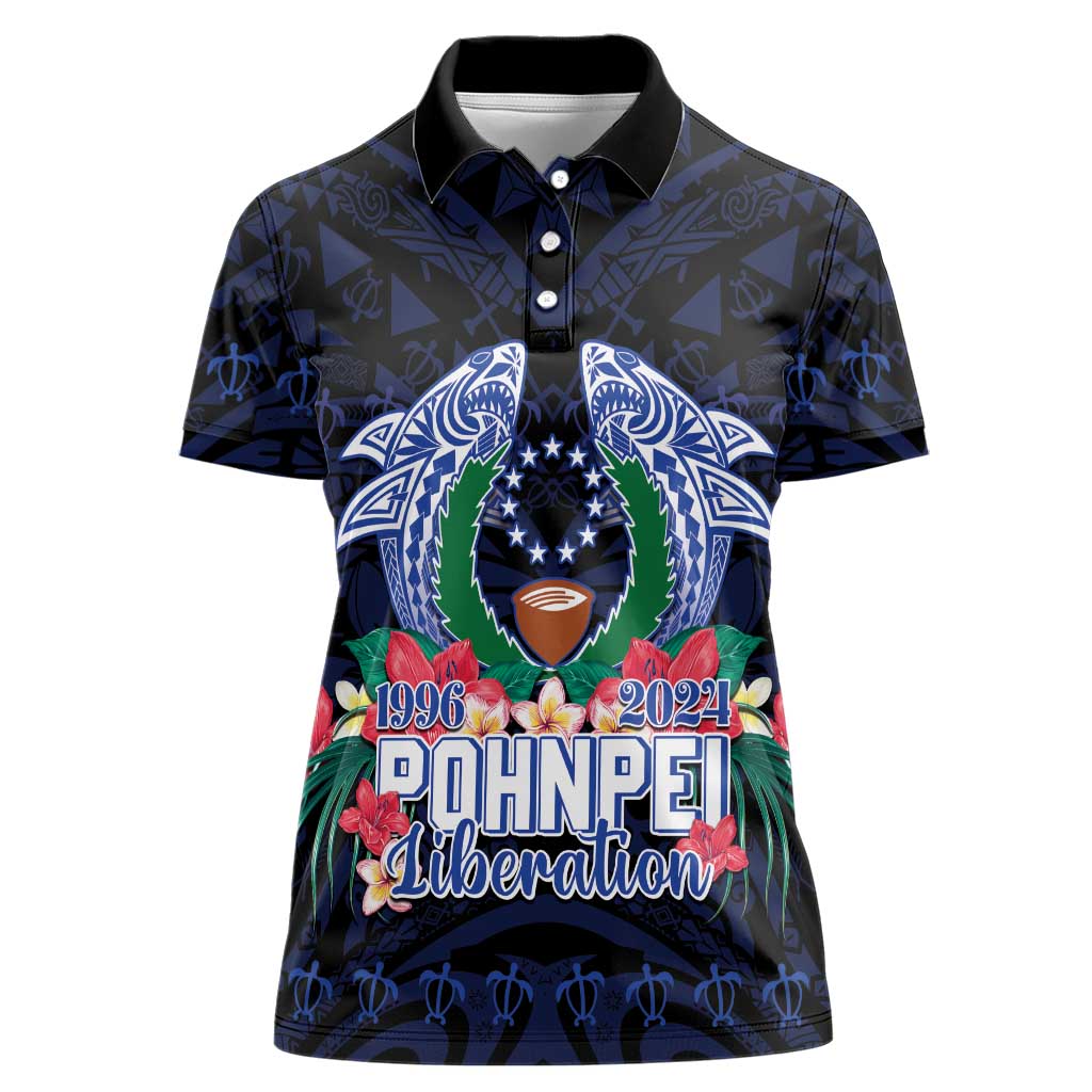 Happy Pohnpei Liberation Day Women Polo Shirt Polynesian Shark Turtle Motif