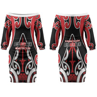 New Zealand Maori Language Week Couples Matching Off The Shoulder Long Sleeve Dress and Long Sleeve Button Shirt Mo Ake Tonu Te Reo