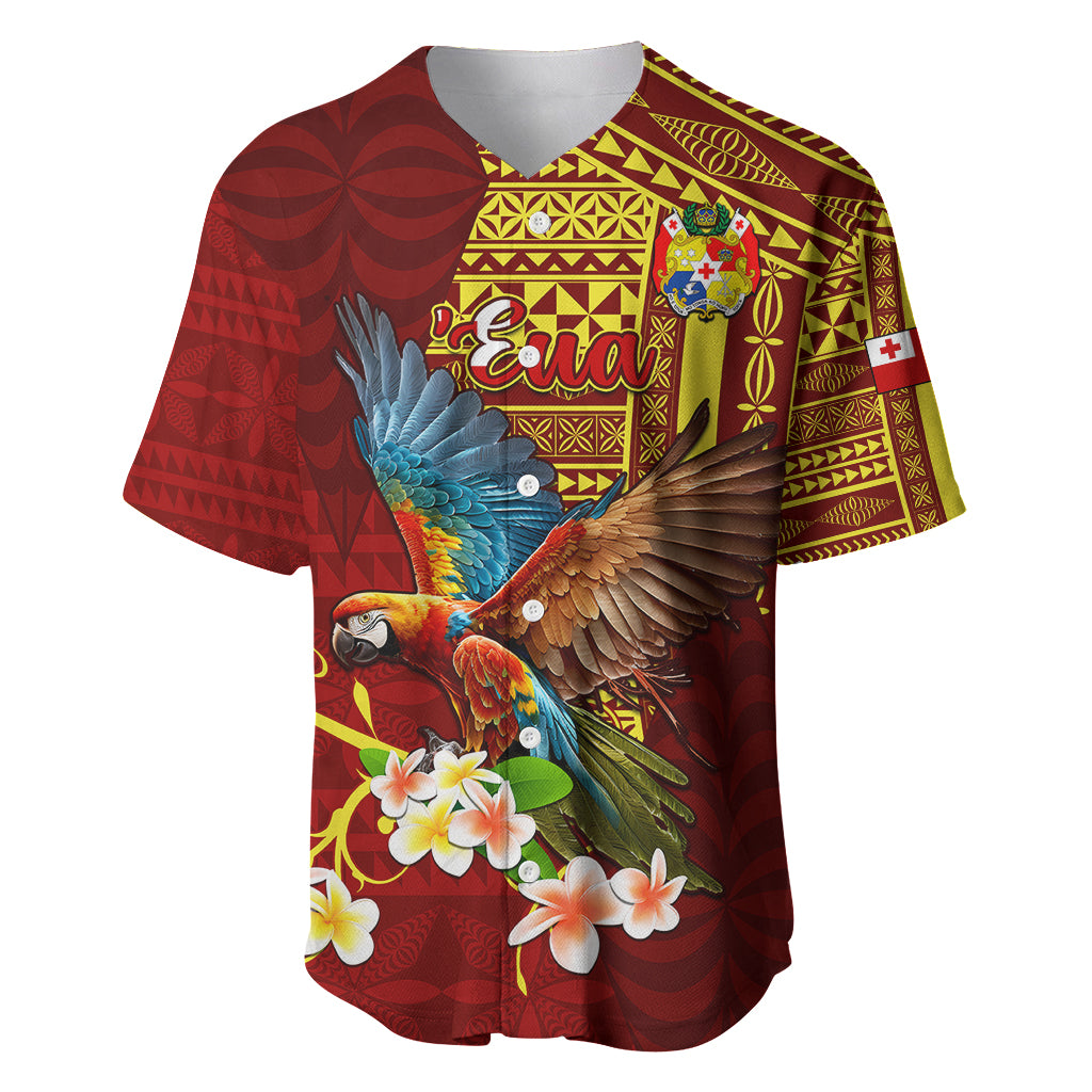 Personalized Tonga Eua Baseball Jersey Maroon Shining Parrot Coat Of Arms With Ngatu Pattern LT05 Red - Polynesian Pride