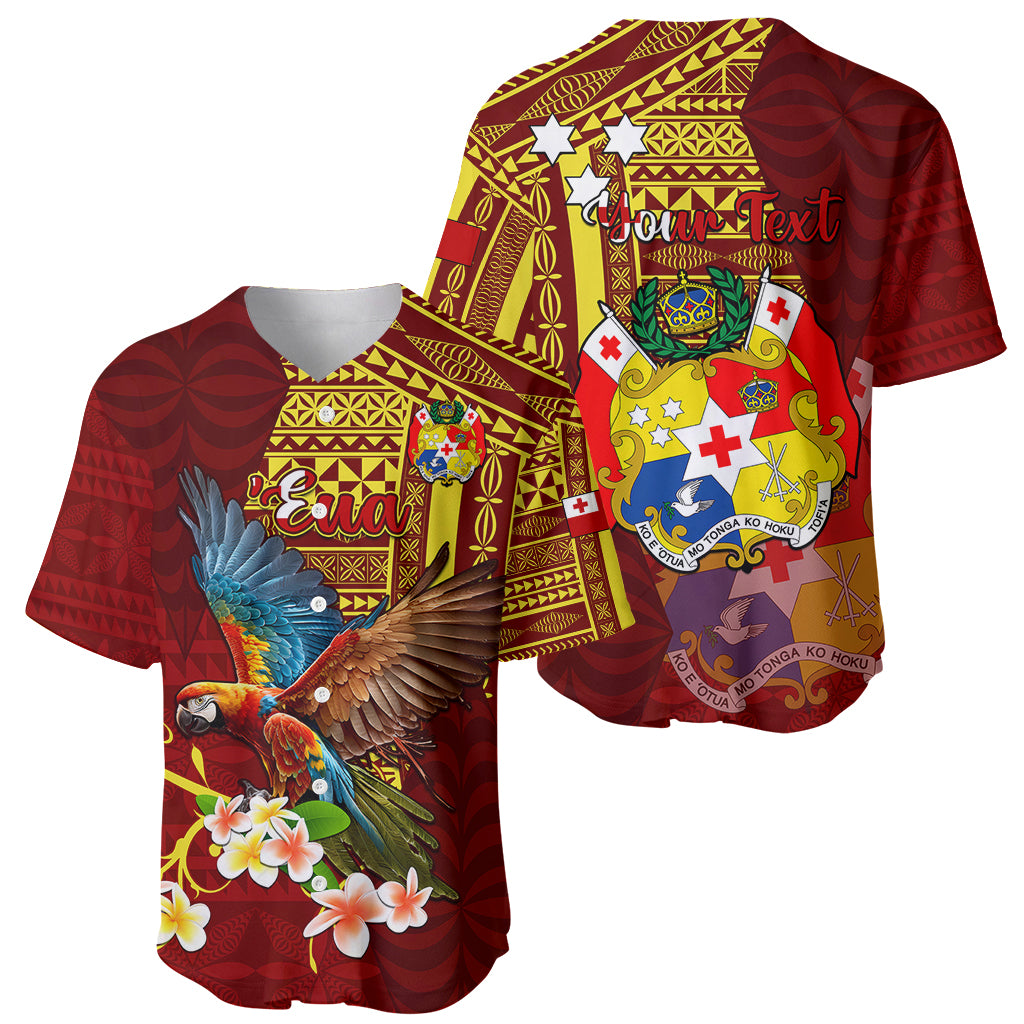 Personalized Tonga Eua Baseball Jersey Maroon Shining Parrot Coat Of Arms With Ngatu Pattern LT05 - Polynesian Pride