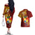 Personalized Tonga Eua Couples Matching Off The Shoulder Long Sleeve Dress and Hawaiian Shirt Maroon Shining Parrot Coat Of Arms With Ngatu Pattern LT05 - Polynesian Pride