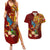 Personalized Tonga Eua Couples Matching Summer Maxi Dress and Hawaiian Shirt Maroon Shining Parrot Coat Of Arms With Ngatu Pattern LT05 Red - Polynesian Pride