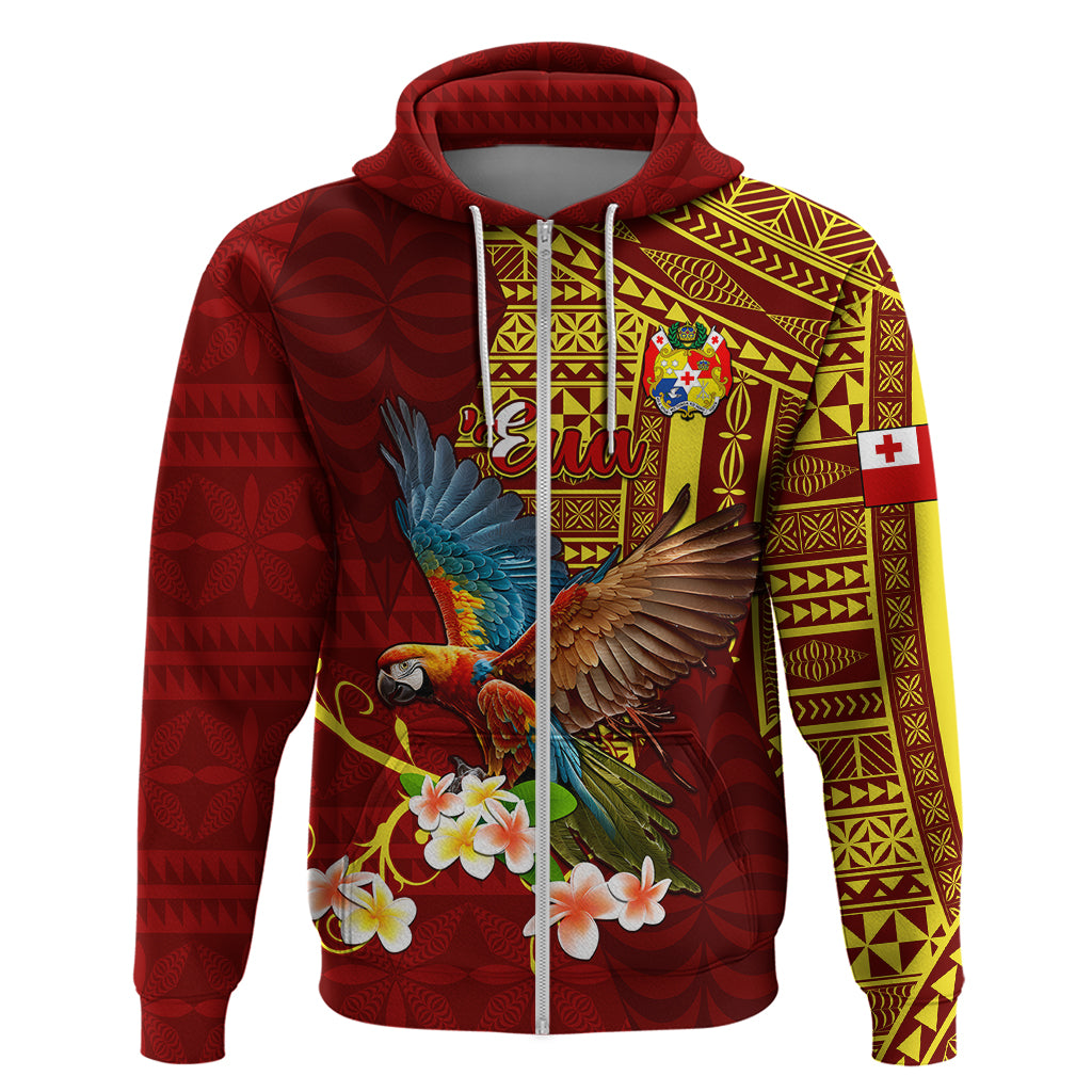 Personalized Tonga Eua Hoodie Maroon Shining Parrot Coat Of Arms With Ngatu Pattern LT05 - Polynesian Pride