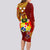 Personalized Tonga Eua Long Sleeve Bodycon Dress Maroon Shining Parrot Coat Of Arms With Ngatu Pattern LT05 - Polynesian Pride