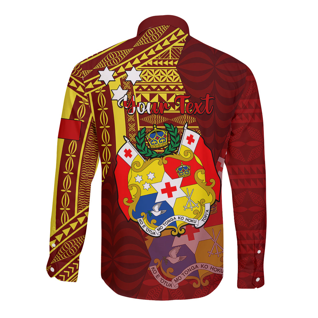 Personalized Tonga Eua Long Sleeve Button Shirt Maroon Shining Parrot Coat Of Arms With Ngatu Pattern LT05 - Polynesian Pride