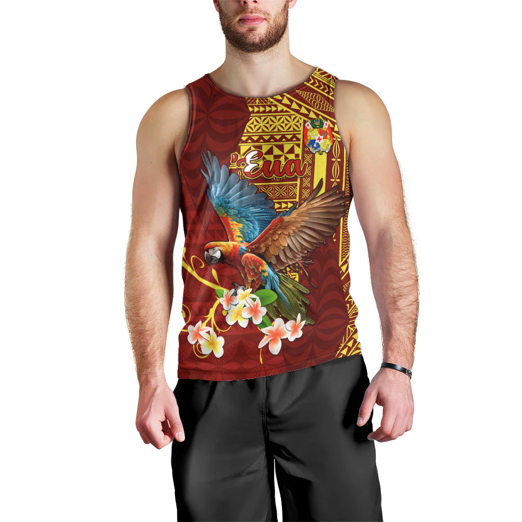 Personalized Tonga Eua Men Tank Top Maroon Shining Parrot Coat Of Arms With Ngatu Pattern LT05 - Polynesian Pride