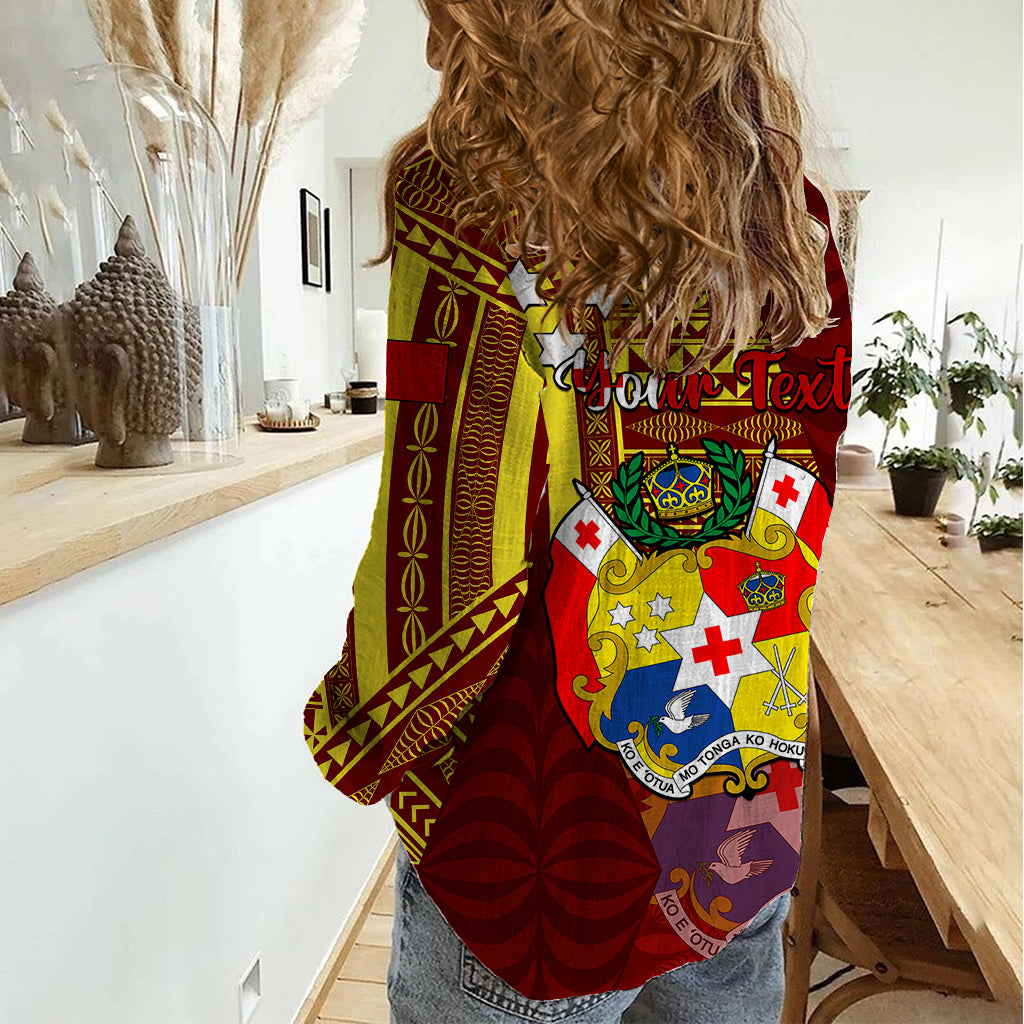 Personalized Tonga Eua Women Casual Shirt Maroon Shining Parrot Coat Of Arms With Ngatu Pattern LT05 - Polynesian Pride