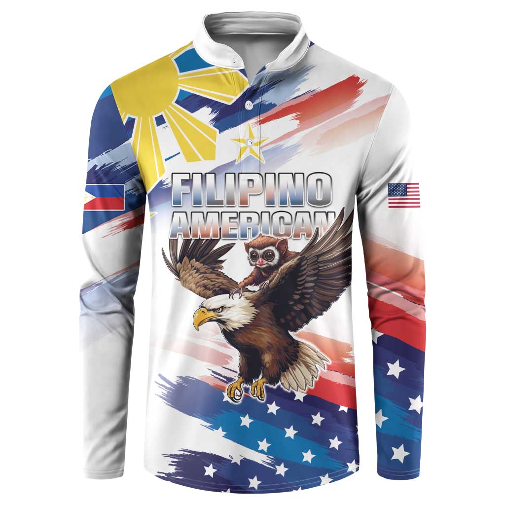 Filipino American History Month Button Sweatshirt Bald Eagle Tarsier Together